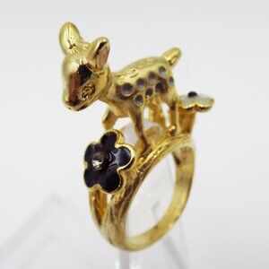 NIP Fawn Never Stops Ring SIze 7 Goldtone w Black White and Grey Enamel Accents